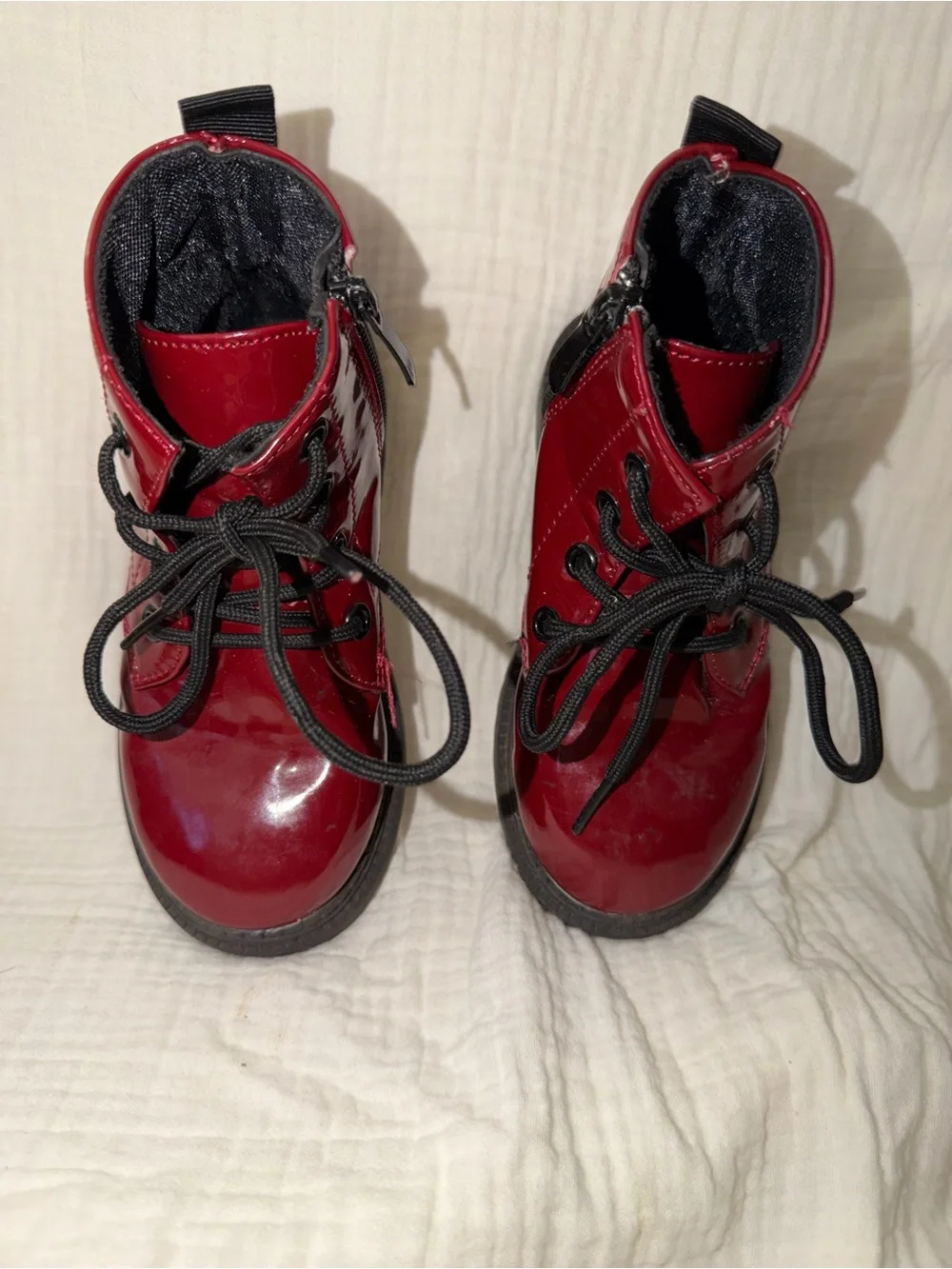 Children's Glossy Red Lace-Up Platform Boots